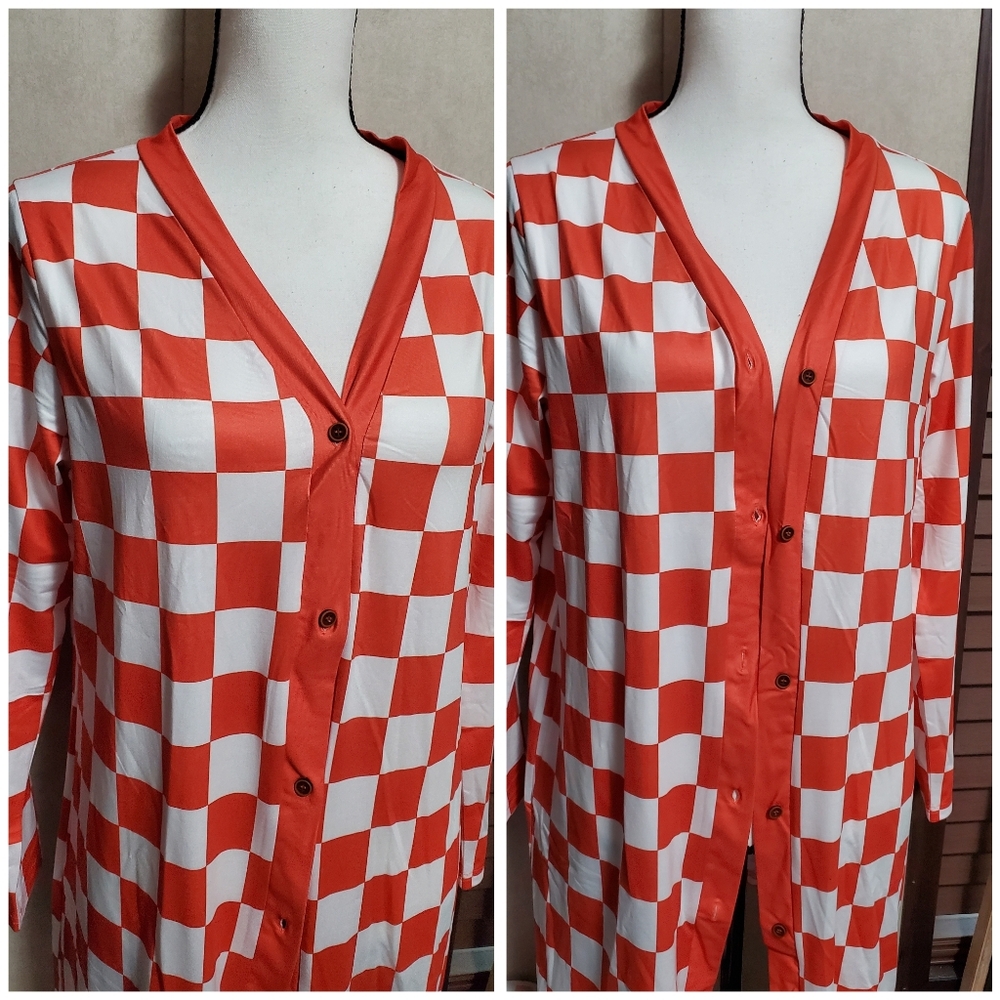 Orange checkered cardigan
